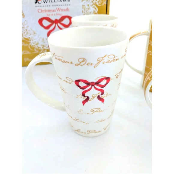 Maxwell Williams Christmas Wreath Mugs Box Set 4 Fine China Cups Coffee NEW - Picture 12 of 12